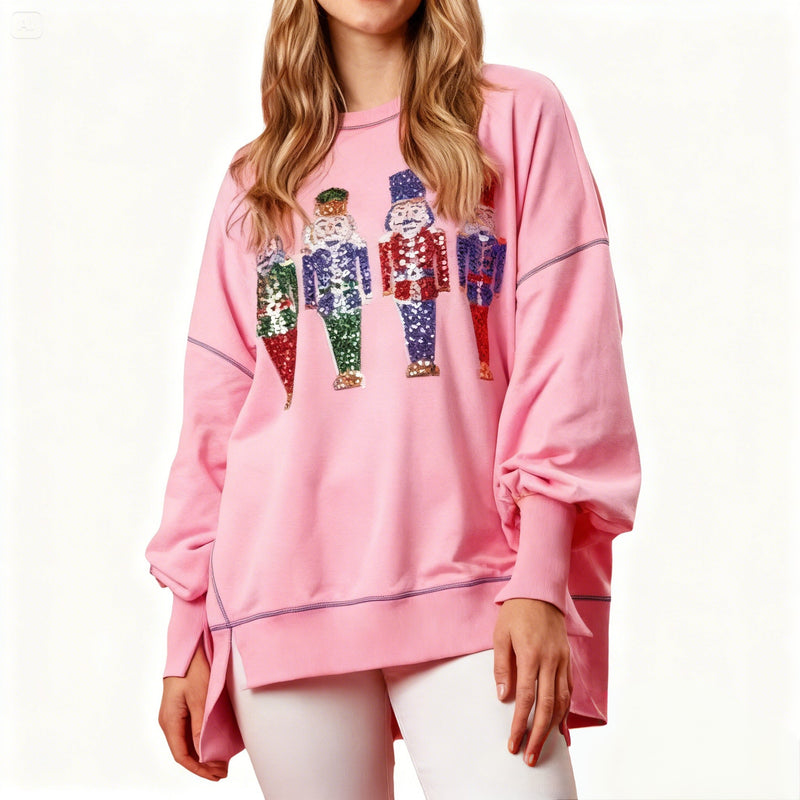 2025 New Women’s Christmas Sequin Long Sleeve Sweet & Cozy Thick Top Sweatshirt