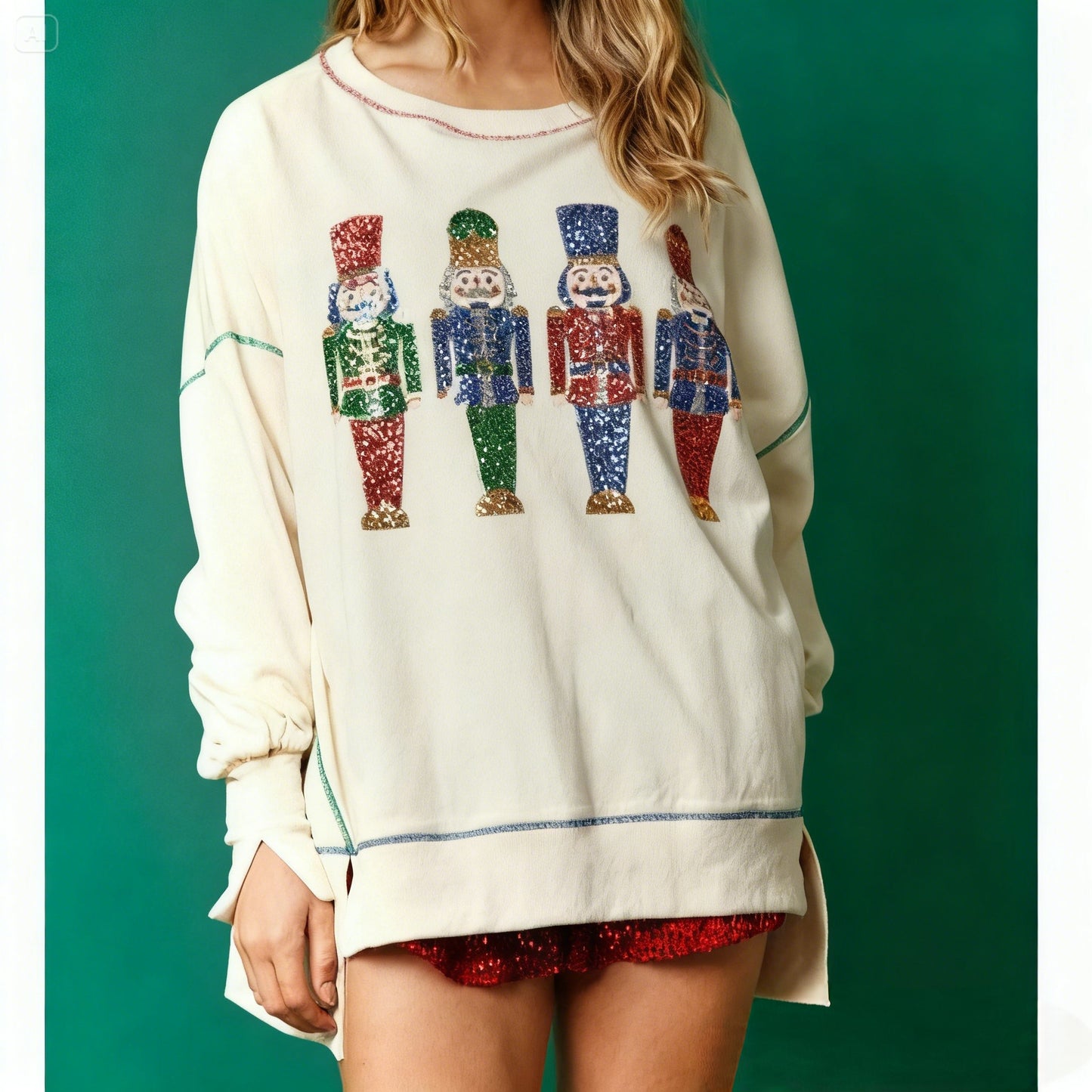 Women’s Christmas Sequin Long Sleeve Sweet & Cozy Thick Top Sweatshirt