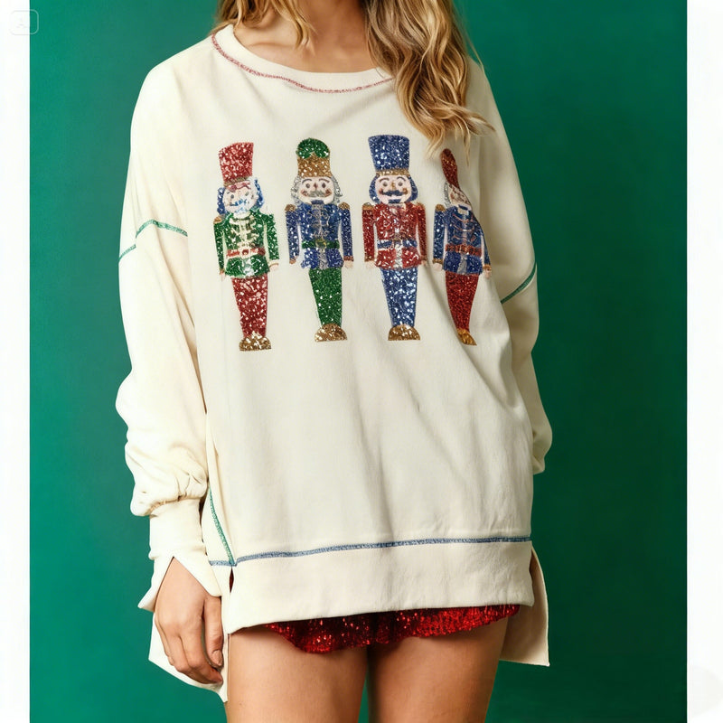 2025 New Women’s Christmas Sequin Long Sleeve Sweet & Cozy Thick Top Sweatshirt