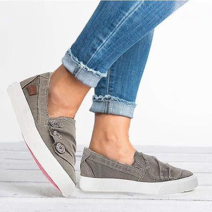 Kimemoda Womens Casual Button Comfy  Slip On Sneakers