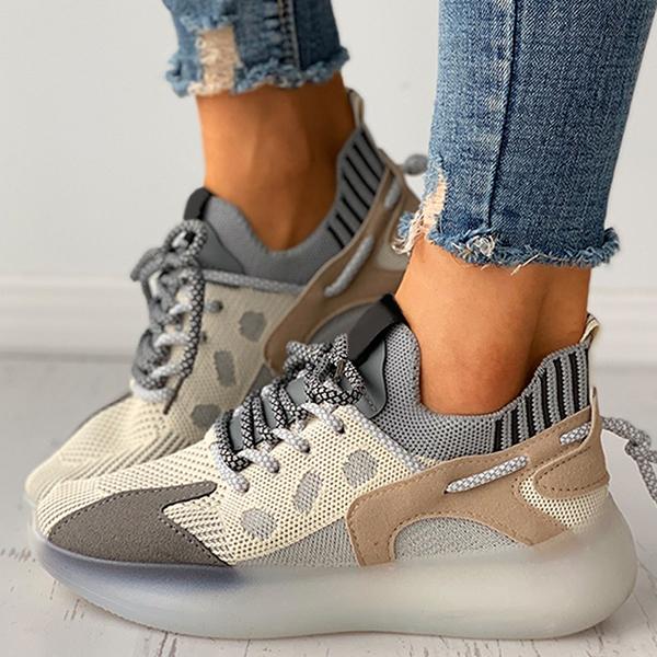 Kimemoda Womens All Season Colorblock Lace-Up Breathable Knit Casual Sneakers