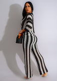 Women's Sexy V-neck Hollow Striped Lapel Knitted Pants Sets