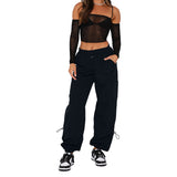 Women's Loose Strap Multi-Pocket Straight Cargo Casual Pants