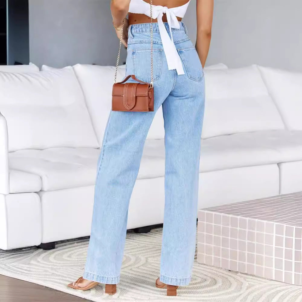 Women's High Waisted Jeans Boyfriend Baggy Straight Leg Casual Denim Pants