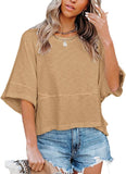 Womens Oversized T Shirts Summer Casual Crewneck 3/4 Sleeve Loose Fit Cute Flowy Tops