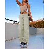 Women's Loose Strap Multi-Pocket Straight Cargo Casual Pants