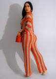 Women's Sexy V-neck Hollow Striped Lapel Knitted Pants Sets