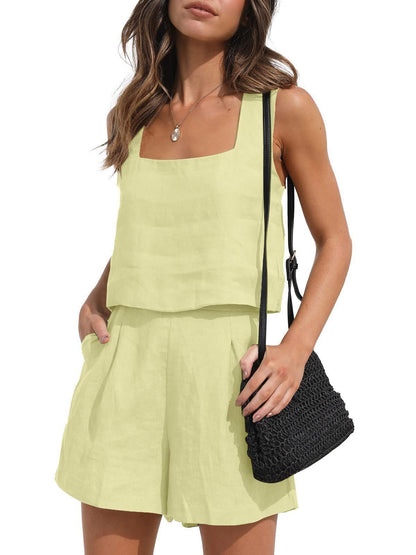 Women's Casual Linen Shorts Sleeveless Sets