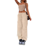 Women's Loose Strap Multi-Pocket Straight Cargo Casual Pants