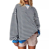 Women's Striped Oversized Color Block Long Sleeve Sweatshirt