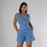 Women's Sleeveless High Waist Denim Sets