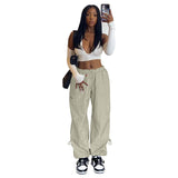 Women's Loose Strap Multi-Pocket Straight Cargo Casual Pants