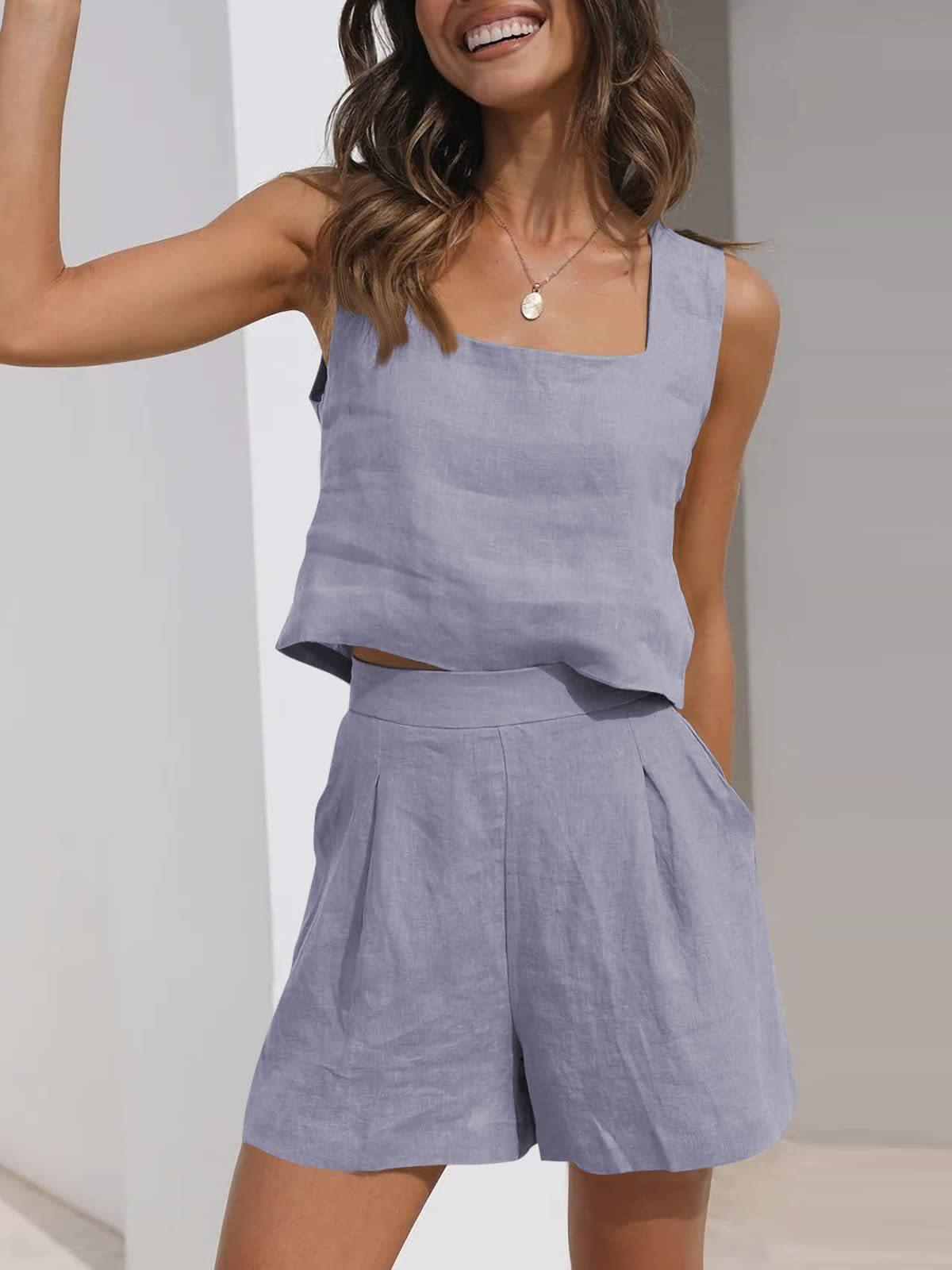 Women's Casual Linen Shorts Sleeveless Sets