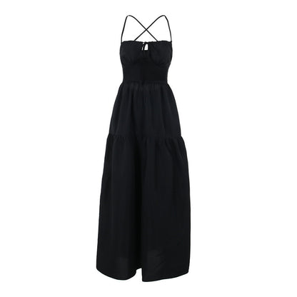 Women's Summer Tie Waist Dress Suspenders Backless A-Line Holiday Dresses