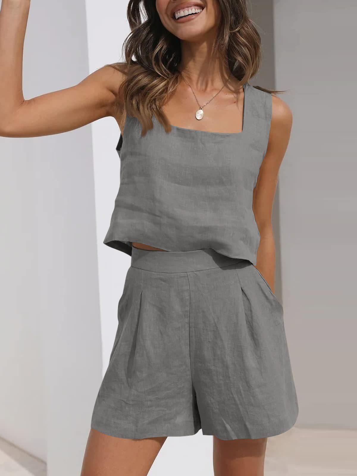 Women's Casual Linen Shorts Sleeveless Sets