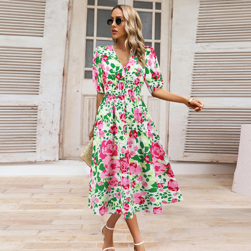 Women's V-neck Bohemian print Dresses