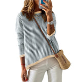 Women's Clothing Crew Neck Striped Contrasting Color Long-Sleeved Casual Sweater