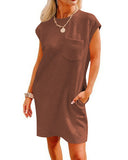 Women's Casual Sports Crew Neck Pocket Short Sleeve Loose Dress