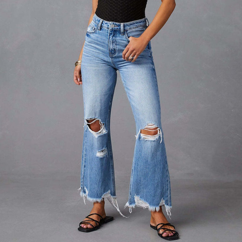 Womens Flare Waisted Wide Leg Baggy Stretch Boyfriend Denim Jeans