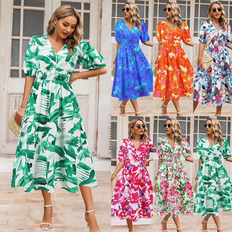 Women's V-neck Bohemian print Dresses