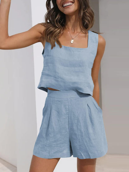 Women's Casual Linen Shorts Sleeveless Sets