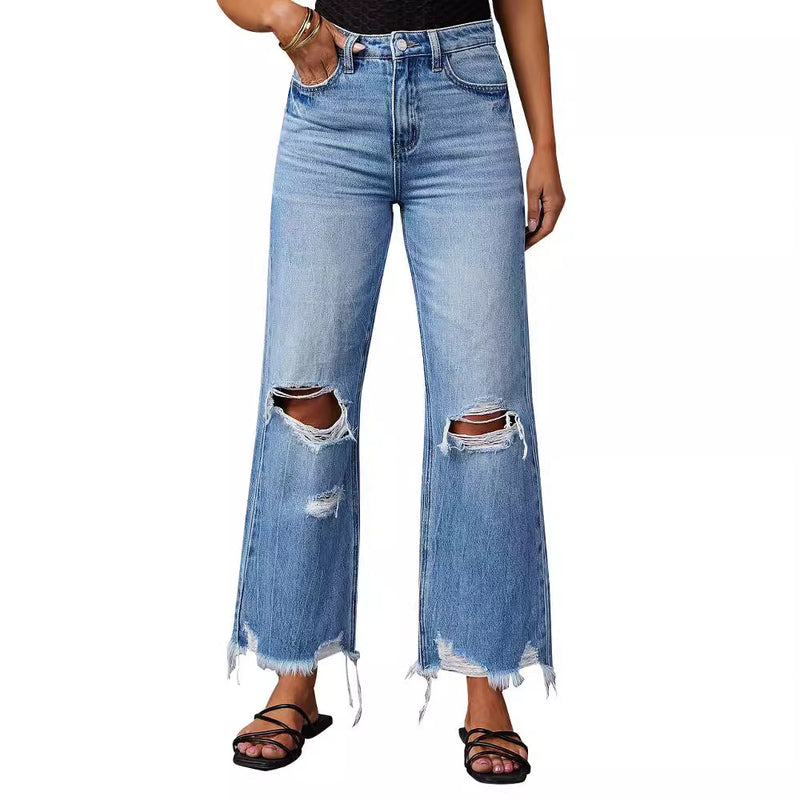 Womens Flare Waisted Wide Leg Baggy Stretch Boyfriend Denim Jeans