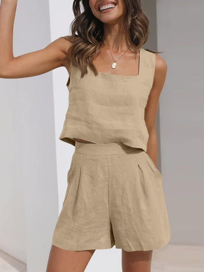 Women's Casual Linen Shorts Sleeveless Sets