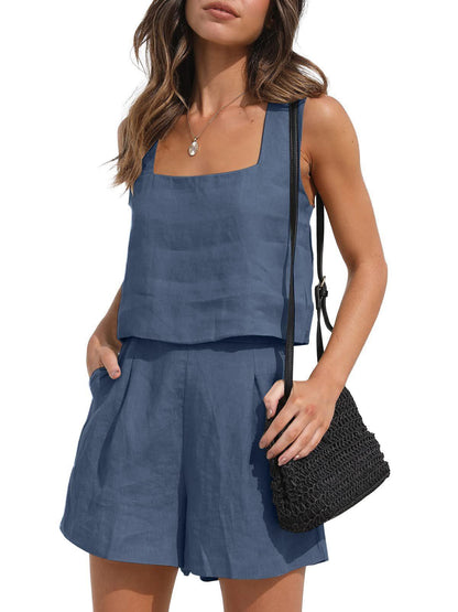 Women's Casual Linen Shorts Sleeveless Sets