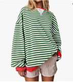 Women's Striped Oversized Color Block Long Sleeve Sweatshirt