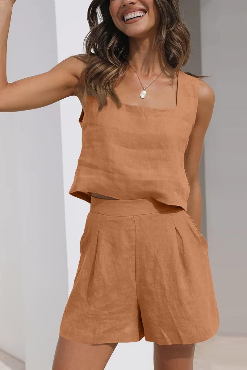 Women's Casual Linen Shorts Sleeveless Sets