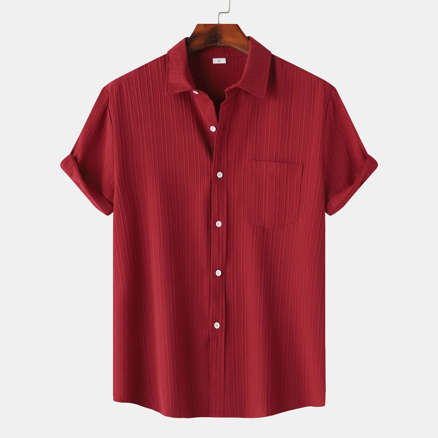 Men's solid color lapel Short sleeve shirt