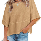 Womens Oversized T Shirts Summer Casual Crewneck 3/4 Sleeve Loose Fit Cute Flowy Tops