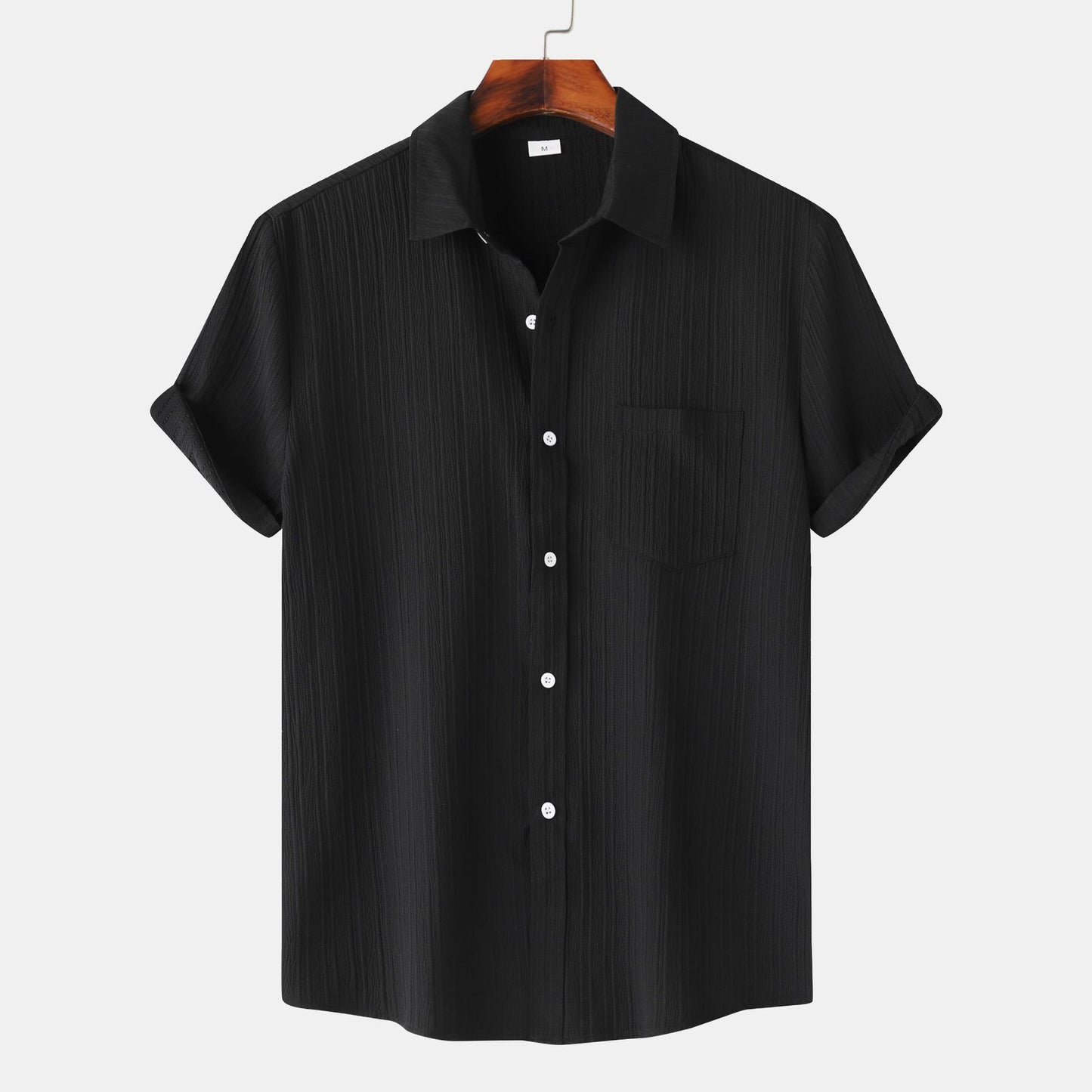 Men's solid color lapel Short sleeve shirt