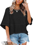 Womens Oversized T Shirts Summer Casual Crewneck 3/4 Sleeve Loose Fit Cute Flowy Tops