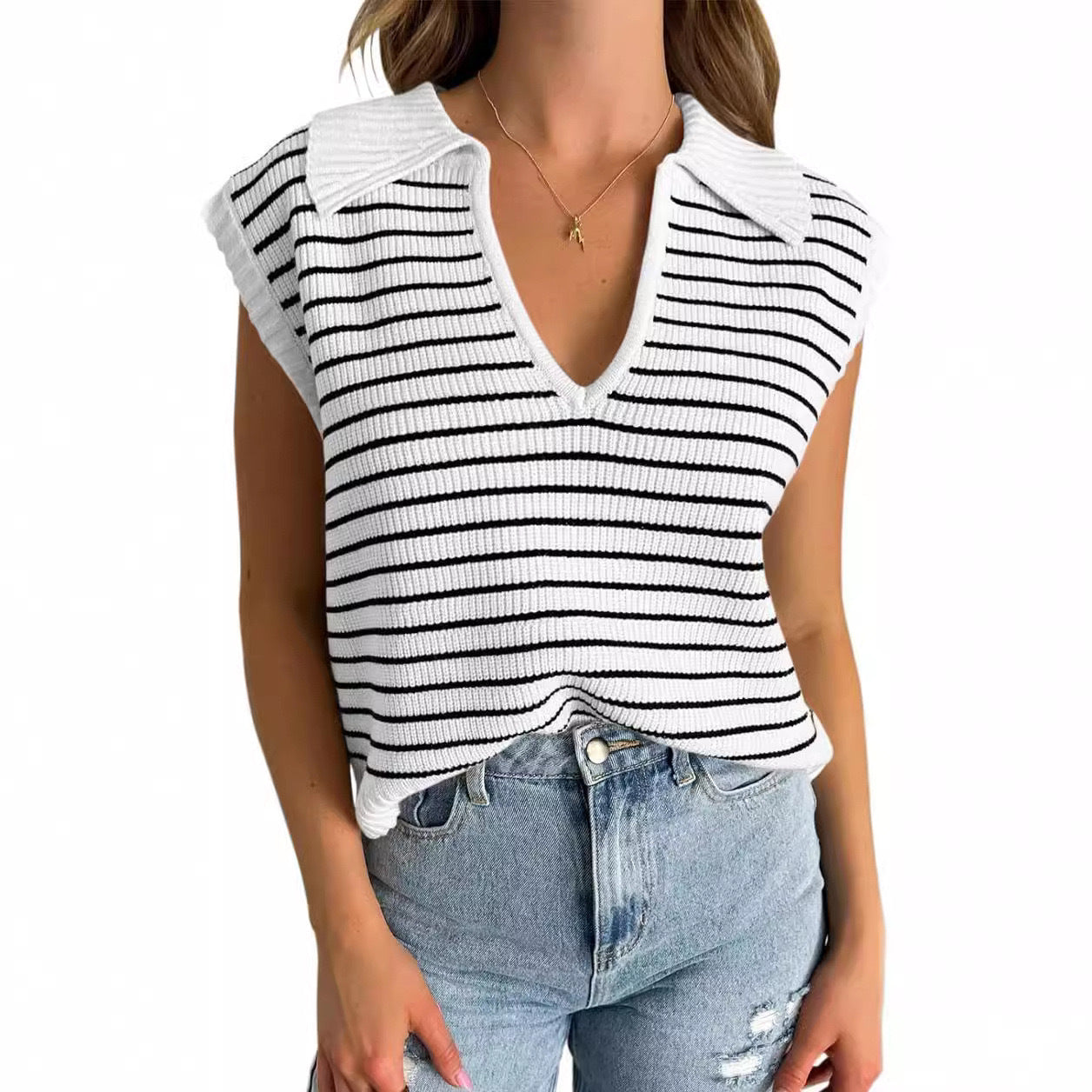 Women's Summer for Women 2024 V Neck Cap Sleeve Tops Sleeveless Spring Clothes Sweaters