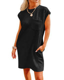 Women's Casual Sports Crew Neck Pocket Short Sleeve Loose Dress