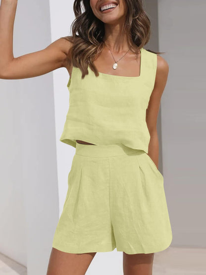 Women's Casual Linen Shorts Sleeveless Sets