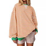 Women's Striped Oversized Color Block Long Sleeve Sweatshirt