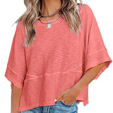 Womens Oversized T Shirts Summer Casual Crewneck 3/4 Sleeve Loose Fit Cute Flowy Tops