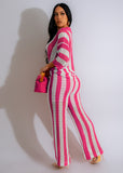 Women's Sexy V-neck Hollow Striped Lapel Knitted Pants Sets