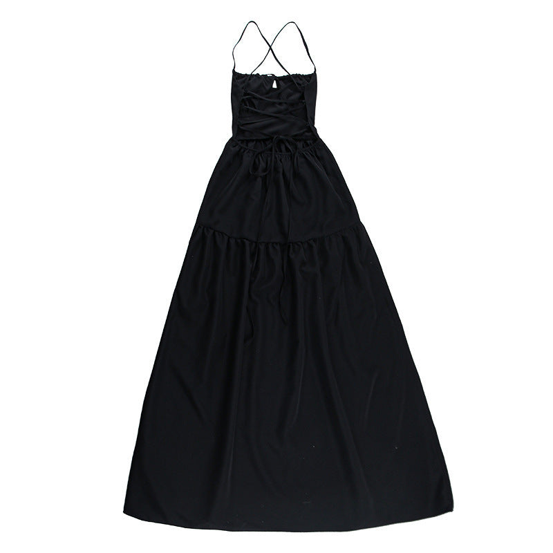 Women's Summer Tie Waist Dress Suspenders Backless A-Line Holiday Dresses