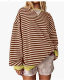 Women's Striped Oversized Color Block Long Sleeve Sweatshirt