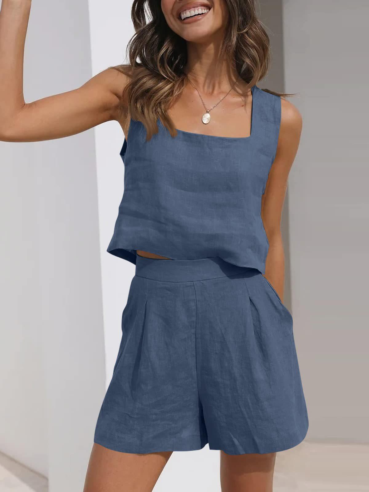 Women's Casual Linen Shorts Sleeveless Sets