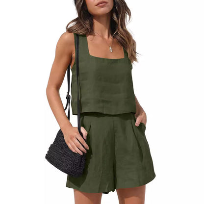 Women's Casual Linen Shorts Sleeveless Sets