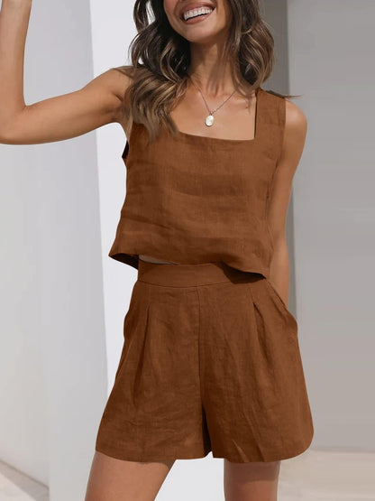 Women's Casual Linen Shorts Sleeveless Sets