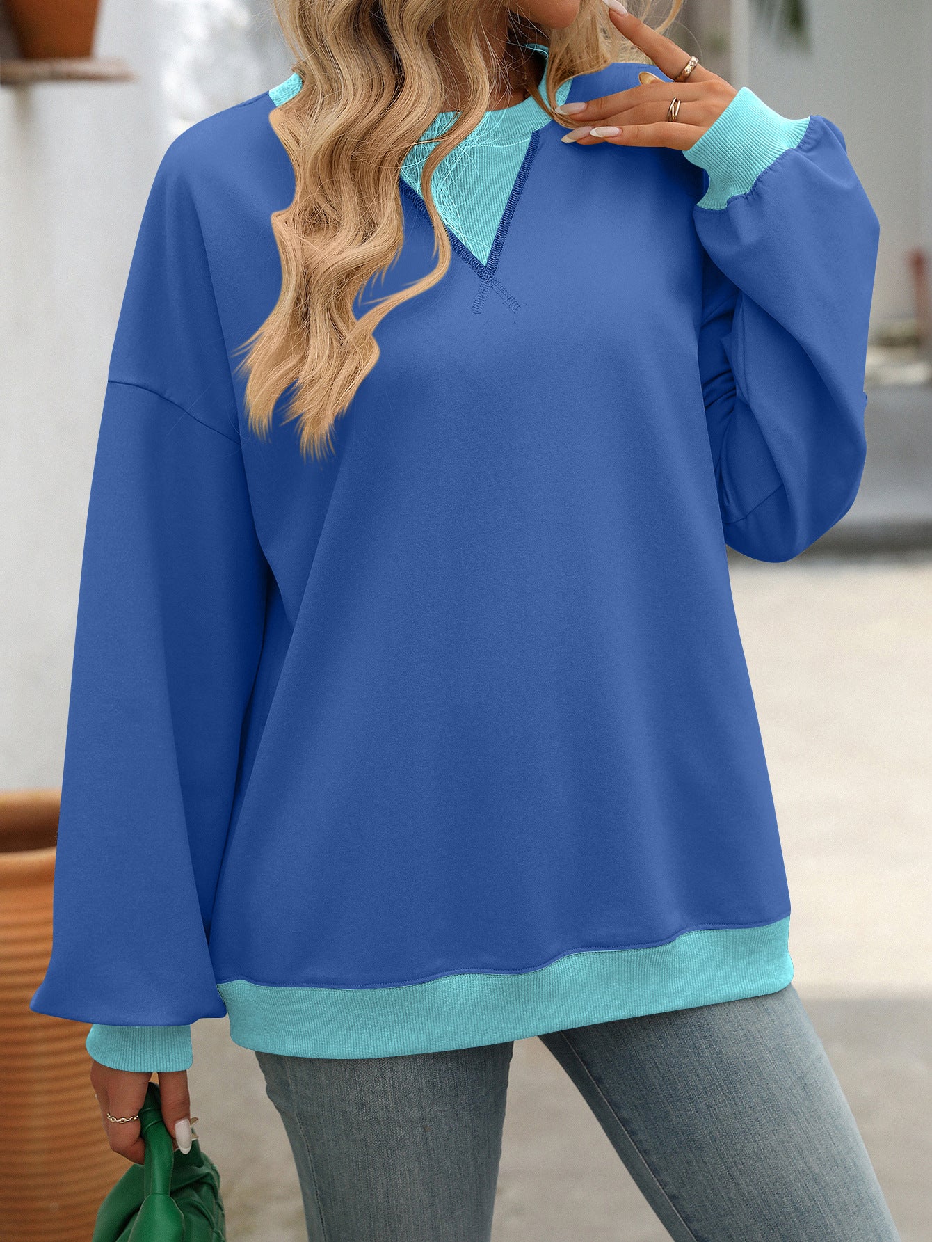 Women's Solid Color Round Neck Slit Loose Activewear Tops