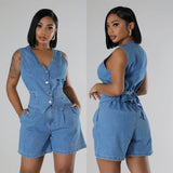 Women's Sleeveless High Waist Denim Sets