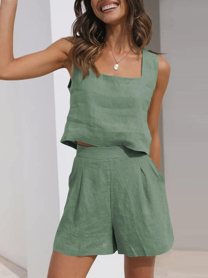 Women's Casual Linen Shorts Sleeveless Sets