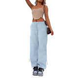 Women's Loose Strap Multi-Pocket Straight Cargo Casual Pants