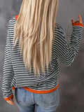 Women's Clothing Crew Neck Striped Contrasting Color Long-Sleeved Casual Sweater